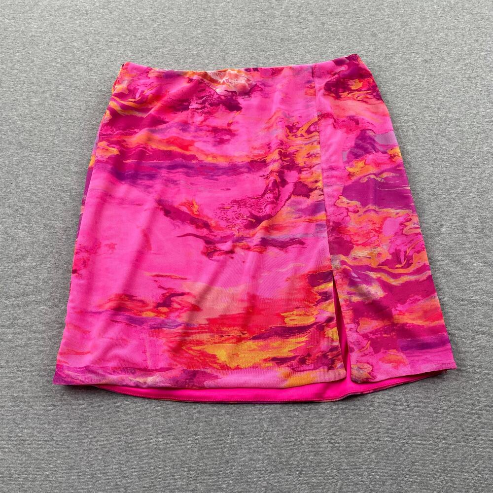 AFRM Skirt Size S Pink Orange Mesh Mini Stretch Pull On Summer Party Tropical